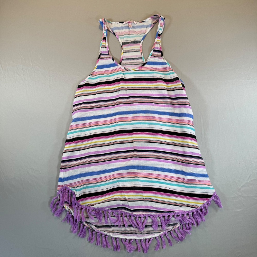 Victoria's Secret Swimsuit Coverup Racerback Striped Boho Fringe Purple‎ Small
